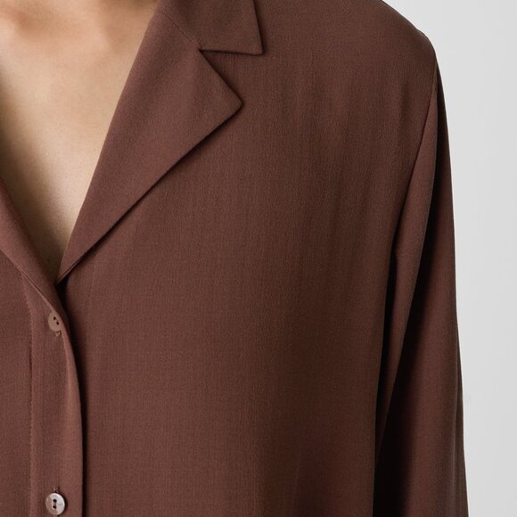 Eileen Fisher Silk Georgette Crepe Notch Collar Shirtdress Clove Color Size PS - Picture 3 of 8